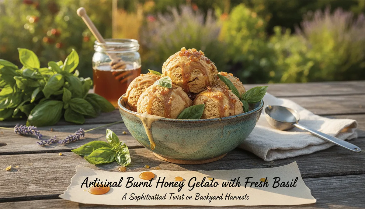 Artisanal Burnt Honey Gelato with Fresh Basil: A Sophisticated Twist on Backyard Harvests visual summary